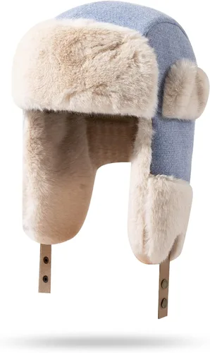 Vista 2 de CLAPE Sombreros de trampero de invierno cálido de soldado ruso sombrero de piel sintética con solapa para la oreja gorra de aviador unisex Ushanka