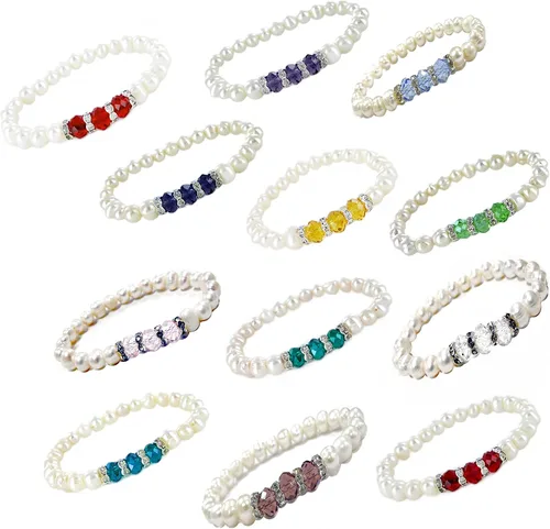 Vista 4 de Linpeng Elegante pulsera de piedra natal de perlas cultivadas de agua dulce para mujer, color rojo, 7 5 pulgadas de EE. UU