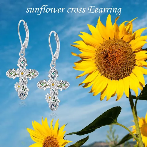 Vista 6 de Aretes de cruz de plata de ley 925 con cruz colgantes, regalos para mujer