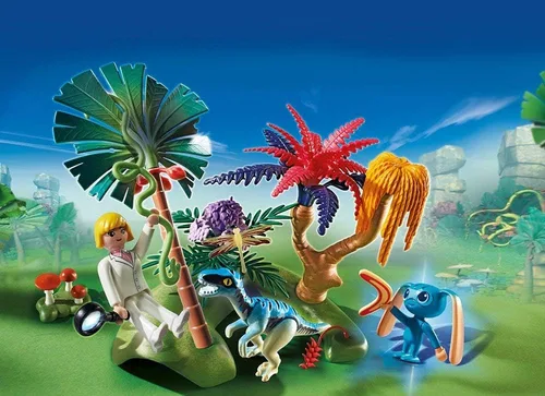 Vista 3 de Playmobil Super 4 Lost Island con Alien y Raptor Kit de Construcción