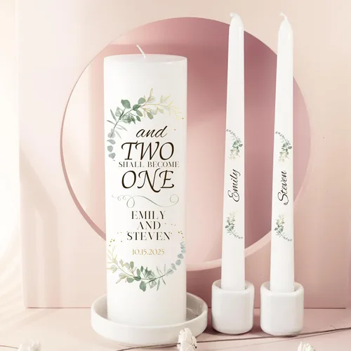 Vista 2 de Velas Unity para Boda, Set Moderno de Unity, Velas Personalizadas y a Medida de Columna y Cónicas con Cita, Cera Premium Blanca Sin Aroma