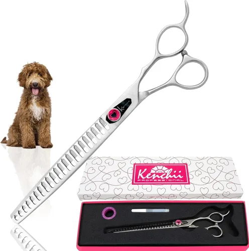 Vista 8 de Kenchii Tijeras de aseo para perros Love de 7 pulgadas rectas