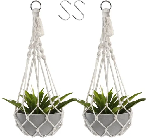 Vista 18 de Artilady Maceta Colgante Negra para Plantas de Interior Colgador de Plantas de Macramé Soporte Colgante Grande para Plantas con Cuentas Ajustables