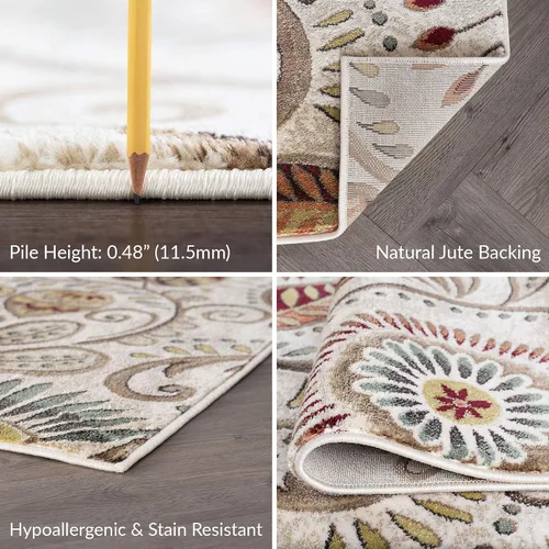 Vista 9 de Tayse Ivory Modern - Alfombra redonda grande de 8 pies, alfombra de área para interiores, alfombra de comedor, alfombra contemporánea, alfombras