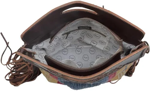 Vista 6 de Bolso cruzado de cuero occidental para mujer, bolso de hombro de lona reciclada con borlas