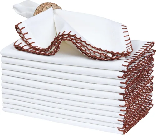 Vista 19 de Bedding Craft Juego de 12 Servilletas de Tela para Cena – 18x18 Azul Aéreo con Aspecto de Lino y Dobladillo Decorativo – Suaves, Lavables a Máquina