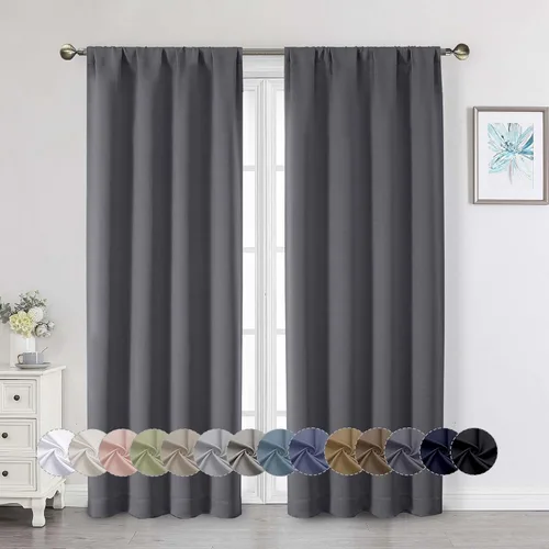 Vista 207 de Cortinas opacas para dormitorio, sala de estar, juego de 2 paneles de 54 pulgadas de largo, cortinas de oscurecimiento de habitación con aislamiento
