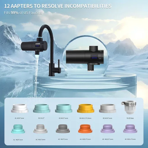 Vista 7 de HOMELODY 3.0 Filtro de agua para fregadero - Filtro de agua de montaje en grifo con pantalla LED mejorada, 3000-4000L. Filtro de agua de grifo