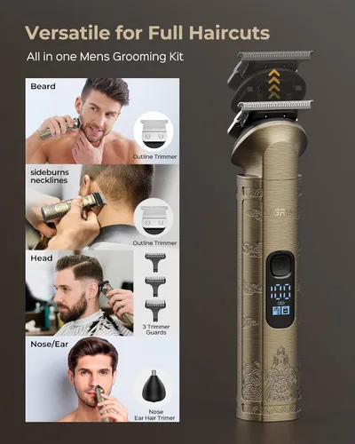 Vista 3 de Vgrpro - Juego de cortapelos y recortadores para hombres profesionales, afeitadora eléctrica impermeable de lámina para barba facial, inalámbrica