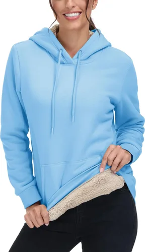 Vista 120 de MAGCOMSEN Sudaderas con capucha para mujer, con forro de sherpa, de vellón, para invierno, cálido, pesado, de algodón, con bolsillo