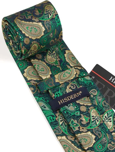 Vista 190 de HISDERN Corbatas para hombre, corbata de cachemira y bolsillo cuadrado tejido clásico floral para hombre, corbata de fiesta de boda