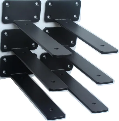 Vista 34 de Paquete de 2 - Soportes de estante en L ocultos negros de 4 pulgadas (1/5 pulgada de grosor) Soportes de estante flotante de hierro Soportes
