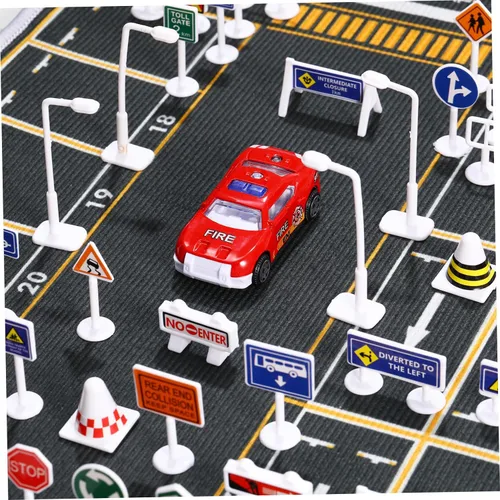 Vista 6 de Juego de 56 señales de tráfico de calles de carretera, mini luces de tráfico eléctricas, juguete para jugar (tamaño mini) Miniature Construction