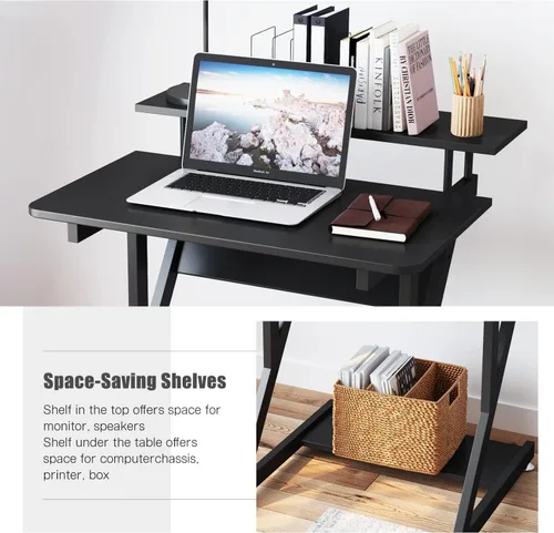 Vista 6 de Dripex Escritorio de computadora para espacios pequeños, escritorio pequeño de 27.5 pulgadas, escritorio compacto de 3 niveles con estante