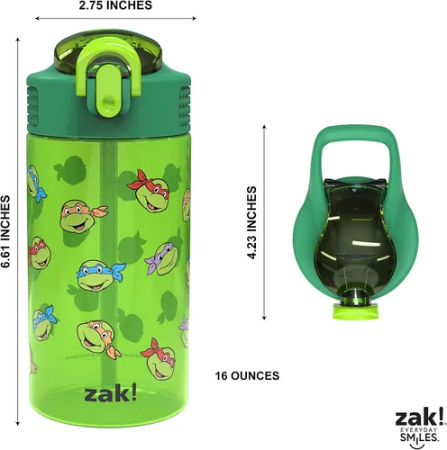 Vista 5 de Zak Designs Teenage Mutant Ninja Turtles - Botella de agua para niños para la escuela o viajes, paquete de 2 botellas de agua de plástico duradero