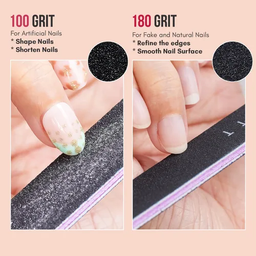 Vista 2 de Makartt Lima de uñas, tablas de esmeril de grano 100/180 para uñas, kit profesional de limas de doble cara lavables para lima de uñas media y suave