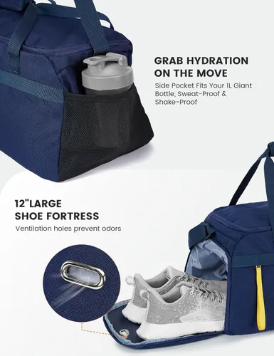 Vista 4 de SKYSPER Bolsa de gimnasio para hombres y mujeres con compartimento para zapatos, bolsa de lona de gimnasio de mano para viajes y deportes, bolsa