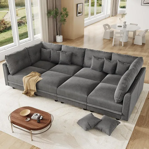 Vista 27 de LLappuil Sofá cama modular con diván de almacenamiento, sofá cama modular de pana para sala de estar, apartamento, beige