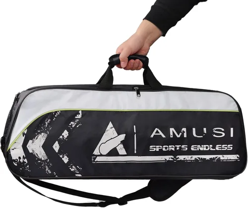 Vista 2 de Bolsa de raqueta de bádminton de tenis con capacidad para 3 – 4 unidades, con compartimento para zapatos y bolsillo lateral para hombres y mujeres