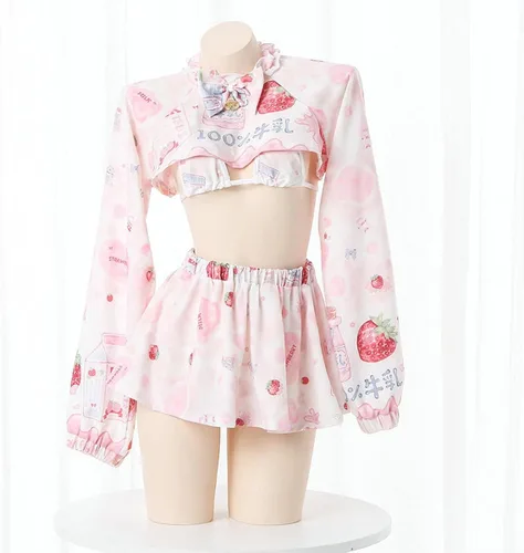 Vista 5 de Disfraz sexy de anime para mujer, Lolita Kawaii, vaca lechera, juego de rol, falda de lencería traviesa, traje de criada
