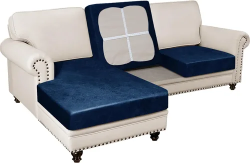 Vista 35 de Fundas para sofá modular, funda para sofá con aspecto de cuero, forma de L, 2 piezas, funda elástica suave para sofá seccional, protector de muebles