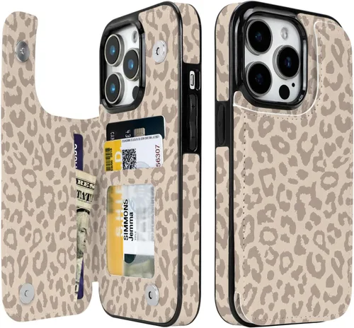 Vista 20 de Funda compatible con iPhone 14/15 con tarjetero y ranuras integradas de piel sintética con función atril y a prueba de golpes para iPhone 14/15