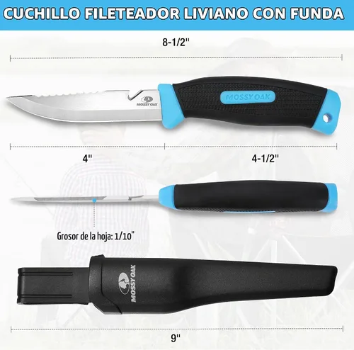 Vista 2 de Mossy Oak Cuchillo de pesca y cebo de 4" con funda protectora