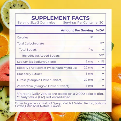 Vista 4 de Gomitas de vitaminas oculares de luteína y zeaxantina para la salud diaria de los ojos, 20 mg de luteína, sin azúcar, gomita de alta potencia