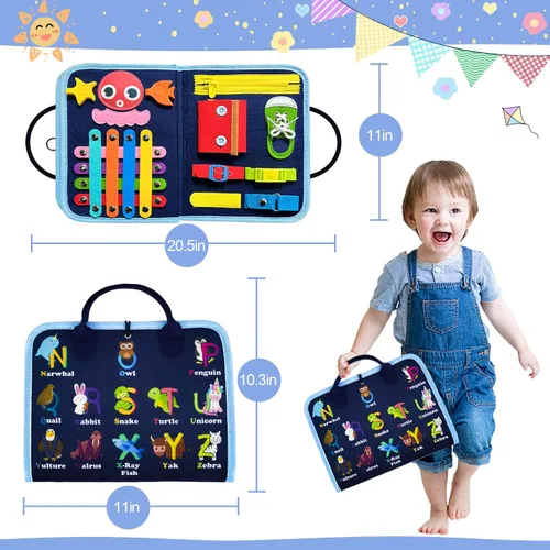 Vista 4 de Gojmzo Busy Board Juguetes Montessori para Niños Pequeños y Niñas Regalos, Juguetes Sensoriales para Niños Pequeños, Actividades Educativas de Viaje