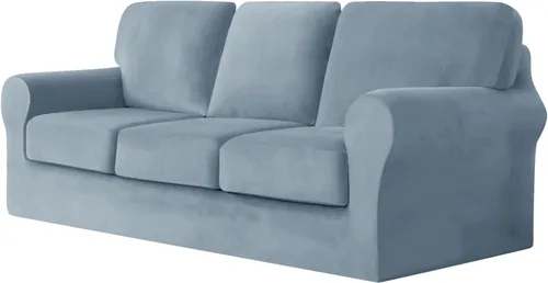 Vista 65 de UNBBRRL Fundas de sofá de 3 piezas para sofá, funda de terciopelo elástico para sillón con 1 funda de cojín de asiento y 1 funda de respaldo