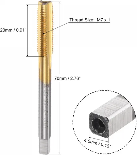 Vista 2 de uxcell Grifos rectos de flauta, M7 x 1 Métrica izquierda mano izquierda recubierto de titanio M35 cobalto máquina de acero de alta velocidad roscado