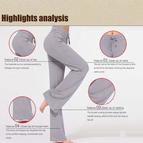 Vista 6 de LRMQS Leggings de yoga de pierna ancha para mujer, con cordón elástico, cintura alta, para gimnasio, deportes, pantalones de entrenamiento