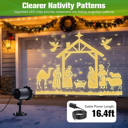Vista 2 de Luces de proyector de belén de Navidad al aire libre en interiores - 2025 mejora 3D dinámica decoración de Navidad de Jesús, luces de proyector