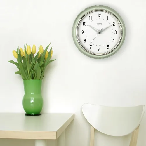 Vista 4 de La Crosse Reloj Retro Diner Light Pistachio Verde Silencioso Reloj de cuarzo de 9.5 pulgadas - 404-3024PH