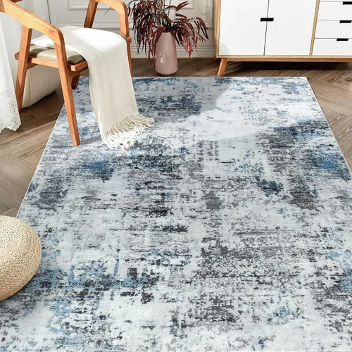 Vista 26 de Auemtyn Alfombra de área de 8 x 10 pies para sala de estar, alfombra lavable con parte trasera antideslizante, alfombra de pelo bajo para gris