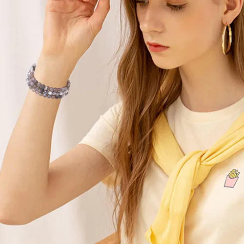 Vista 2 de C&L Accessories Compatible con Fitbit Charge 6/5 Pulsera de Reemplazo con Cuentas de Piedras Preciosas Naturales Hecha a Mano Ajustable para Mujeres