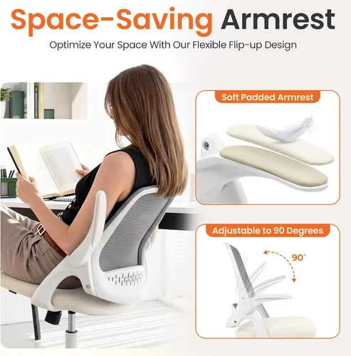 Vista 6 de NEO CHAIR Silla de oficina para computadora, silla de escritorio ergonómica para juegos, cómoda malla con brazos abatibles, soporte lumbar, ruedas