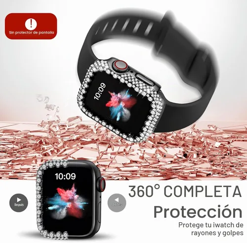 Vista 5 de Funda Bling Compatible con Apple Watch Series 6/5/4/SE 3/SE 2/SE 40mm, Protector de Cara de Diamante para Mujeres, Protector de Marco Duro de PC