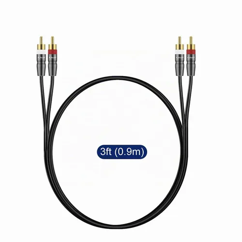 Vista 7 de J&D Cable RCA, 2 RCA macho a macho, carcasa de cobre chapada en oro, resistente, compatible con altavoz, amplificador, subwoofer, 3 pies