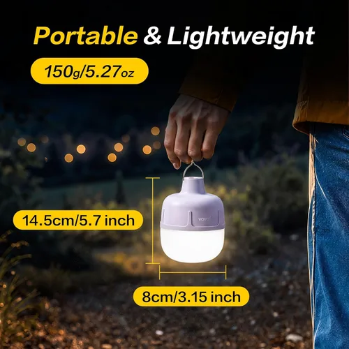 Vista 4 de VAVOFO Linterna LED de campamento de 20 W, recargable, luz de campamento de 1200 lúmenes, luz portátil de tienda de campaña de 3000 mAh, linterna