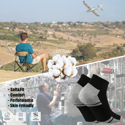 Vista 5 de Ortis Calcetines de corte bajo para hombre, cojín de algodón, absorbe la humedad, malla ventilada, entrenamiento para correr