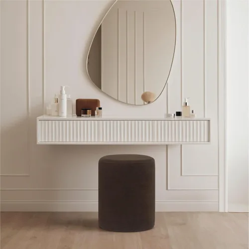 Vista 3 de O2B Otomana redonda moderna con asiento acolchado suave – Silla de tocador multifuncional, taburete tapizado reposapiés para sala de estar