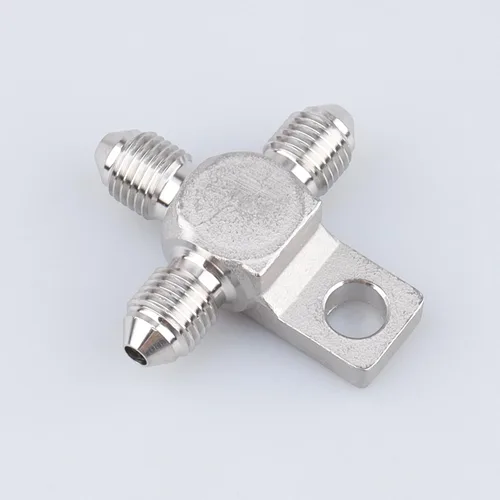Vista 2 de AC PERFORMANCE Acero inoxidable -3 AN macho manguera de freno extremo T bloque con lengüeta de montaje Adaptador de bloque en T de 3 vías macho
