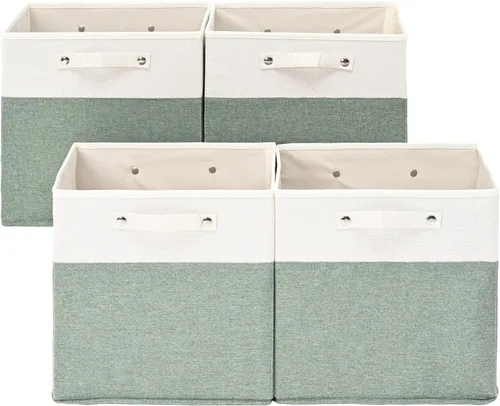 Vista 13 de FinishingBo Contenedores de almacenamiento de lino fino de 13 x 13 pulgadas con asas, cajas de cubo de tela, organizadores de cestas para estantes