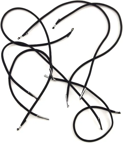 Vista 6 de 50 cuerdas elásticas negras de púas de 9.8 pulgadas con extremos de metal para sombreros, letreros e insignias