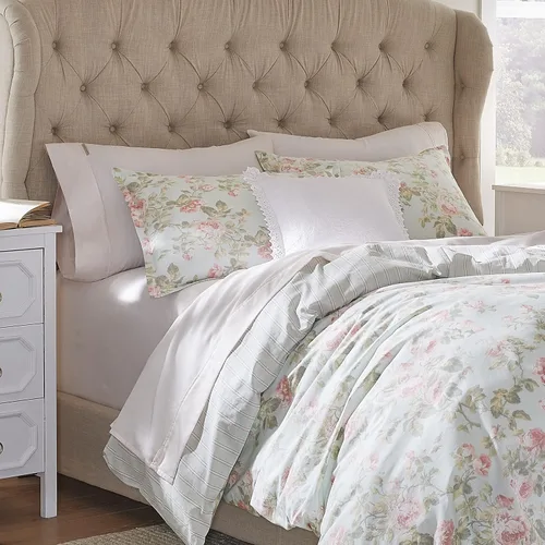 Vista 4 de Laura Ashley Home - Juego de funda de edredón individual, ropa de cama de algodón reversible con funda a juego, decoración del hogar transpirable