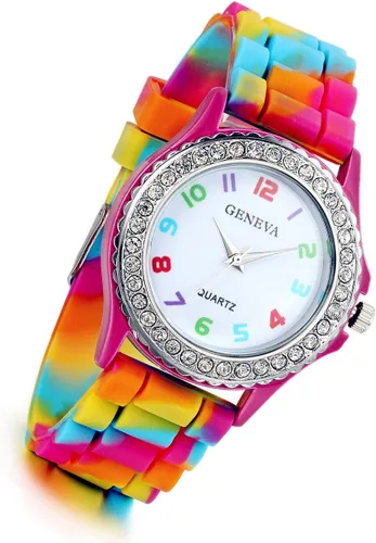 Vista 4 de Lancardo Women's Quartz Watch Rhinestone Rainbow Color Silicon Jelly Fun Play Colorful Casual Dress Wrist Watches Birthday