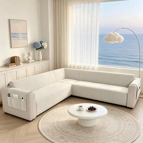 Vista 13 de Fundas de sofá seccionales impermeables en forma de L para sofá seccional Velvet, Soft, Thick, Non Slip Straps, Washable, L Shape, Corner Sofa