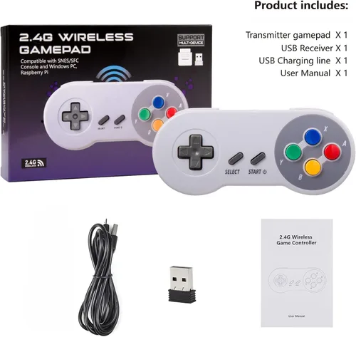 Vista 7 de KIWITATA Wireless Classic SNES USB Controller, 2.4G Rechargeable Retro SNES Remote Emulator Gamepad Controller for Windows 11XP87 MAC RetroPie
