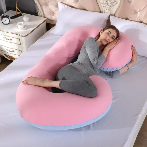 Vista 3 de KFUN Almohada de embarazo de cuerpo completo, almohada de maternidad en forma de C para mujeres embarazadas, funda desmontable, soporte para Rosa
